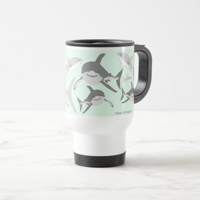 Playful Ocean Sharks Blue Design Reisebecher (VorderseiteRechts)
