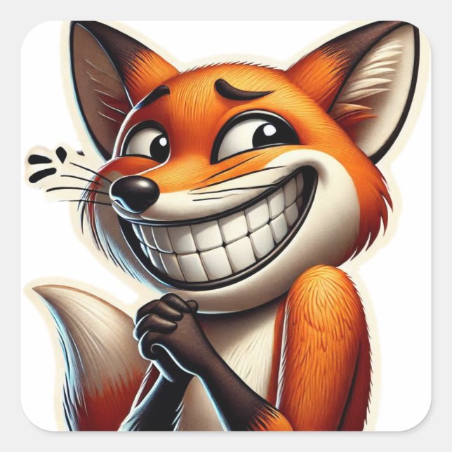 Playful Orange Fox Giggle Quadratischer Aufkleber (Vorderseite)