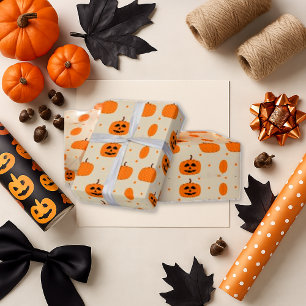 Playful Orange Pumpkin Cream Minimal Halloween Geschenkpapier