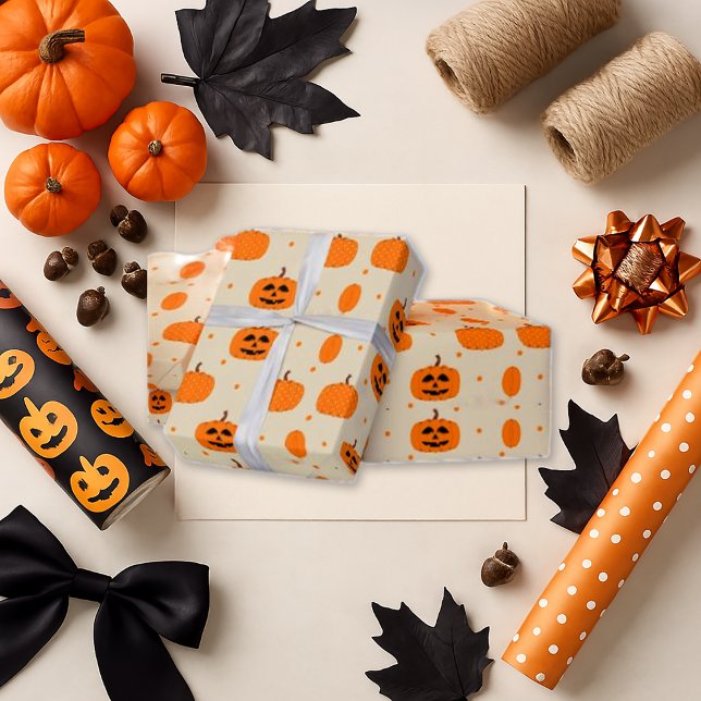 Playful Orange Pumpkin Cream Minimal Halloween Geschenkpapier (Von Creator hochgeladen)