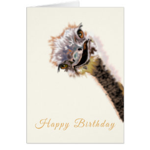 Playful Ostrich Happy Birthday Card - Your Text