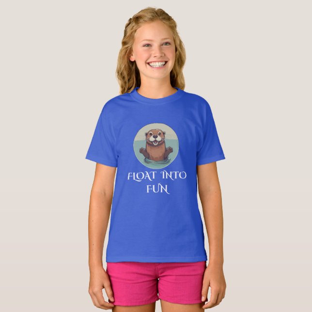 Playful Otter Floating auf dem T - Shirt (Vorne ganz)