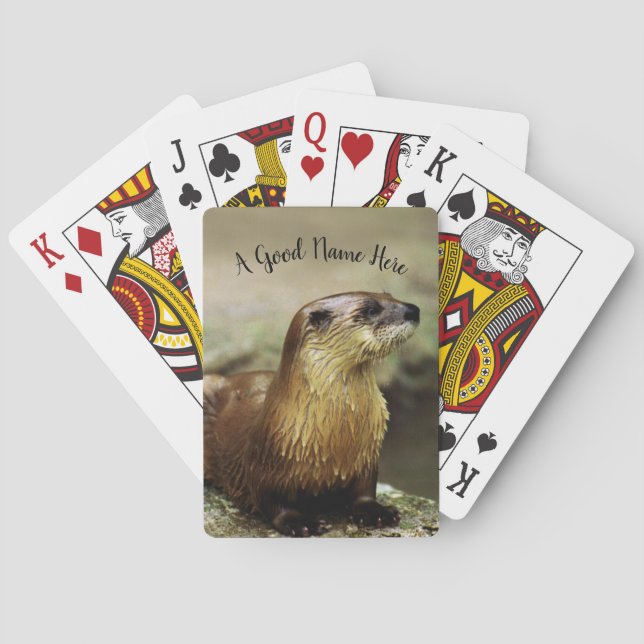 Playful Otter Portrait personalisieren mit Namen Spielkarten (Rückseite)
