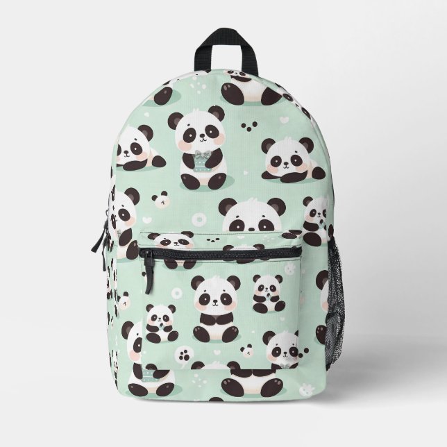 Playful Panda Pattern Bedruckter Rucksack (Vorderseite)
