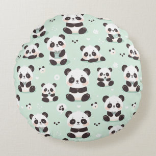 Playful Panda Pattern Rundes Kissen