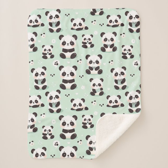 Playful Panda Pattern Sherpadecke (Vorderseite)