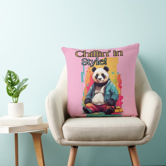 Playful Panda Style | Blue Jacket Artwork Kissen (Stuhl )