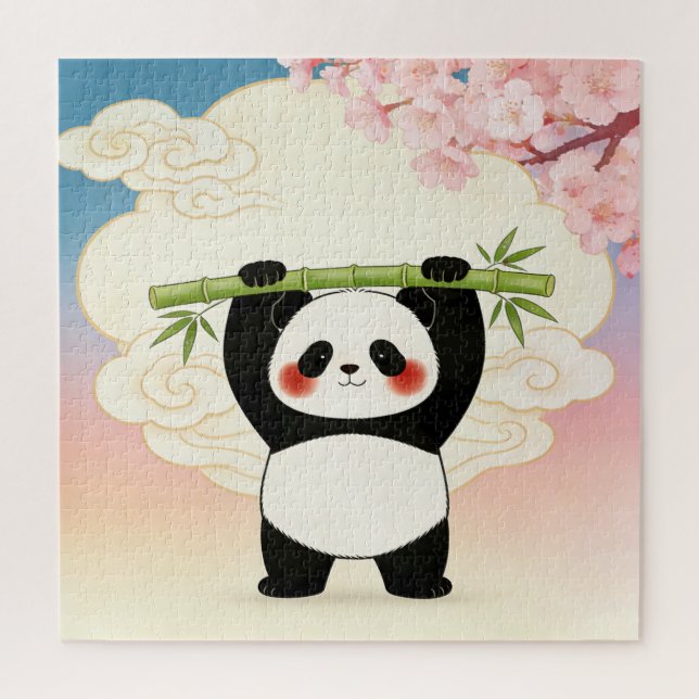 Playful Panda with Bamboo Puzzle (Vertikal)