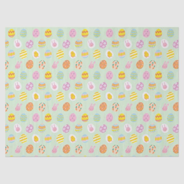 Playful Pastel Easter Eggs & Bunnies Spring Green Seidenpapier (Vorderseite)