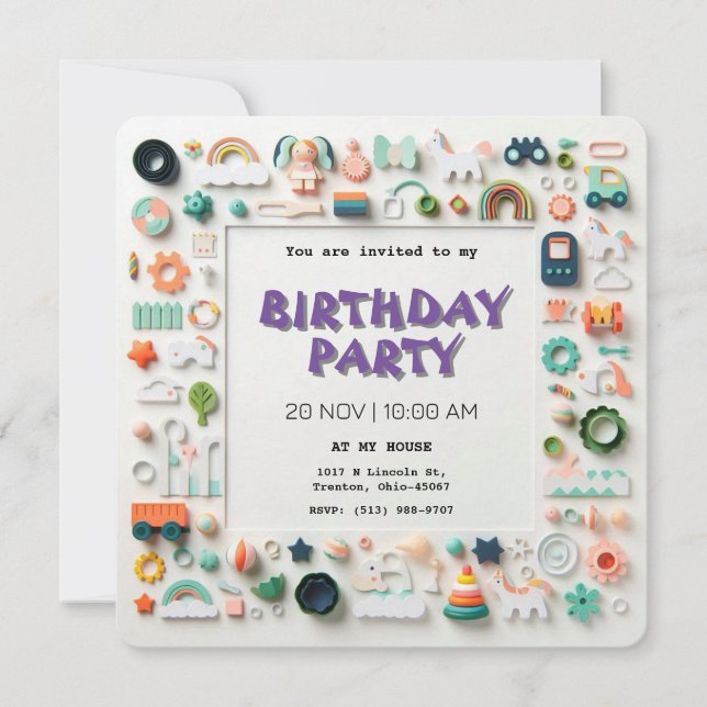 Playful Pastel Kindergeburtstag Einladung (Vorderseite)