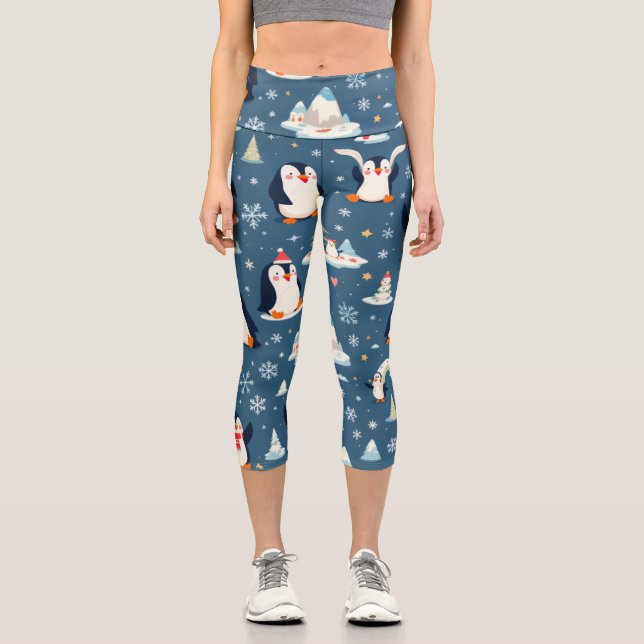 Playful Pinguin Pattern Capri Leggings (Vorderseite)