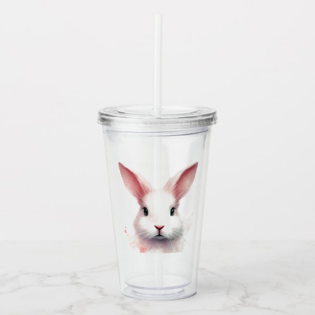 "Playful Pink Bunny Acrylic Tumbler Acryltrinkbecher (Vorderseite)