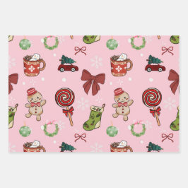 Playful Pink Christmas Wrapping Paper Geschenkpapier Set