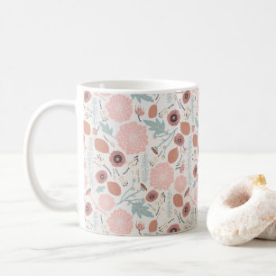 Playful Pink Cream Blue Repeat Floral Print Kaffeetasse
