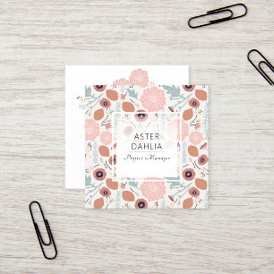 Playful Pink Cream Blue Repeat Floral Print Quadratische Visitenkarte
