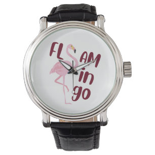 Playful Pink Flamingo Typografy Art Armbanduhr