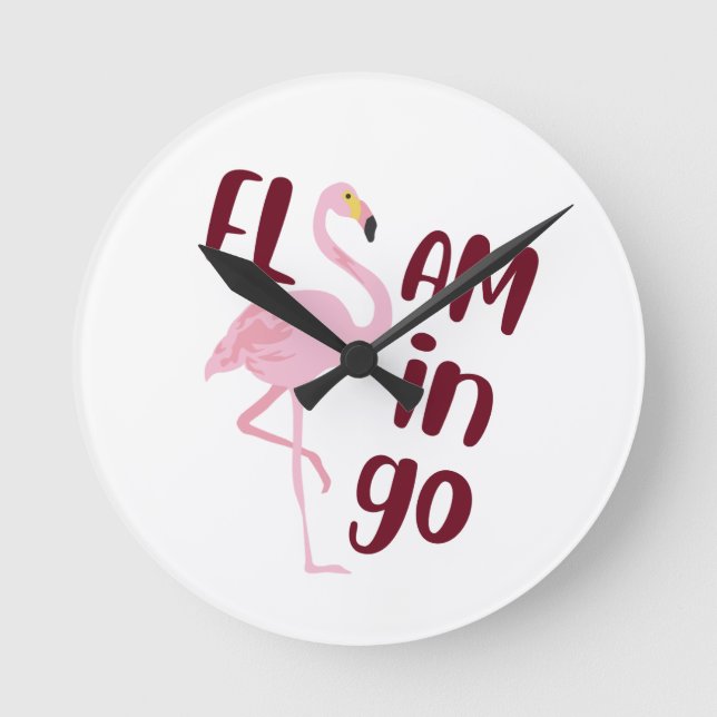 Playful Pink Flamingo Typografy Art Runde Wanduhr (Vorderseite)