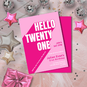 Playful Pink Girly Bold Typografie 21. Geburtstag Einladung