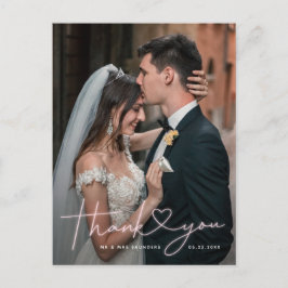 Playful Pink Neon Script Hochzeit Foto Vielen Dank Postkarte