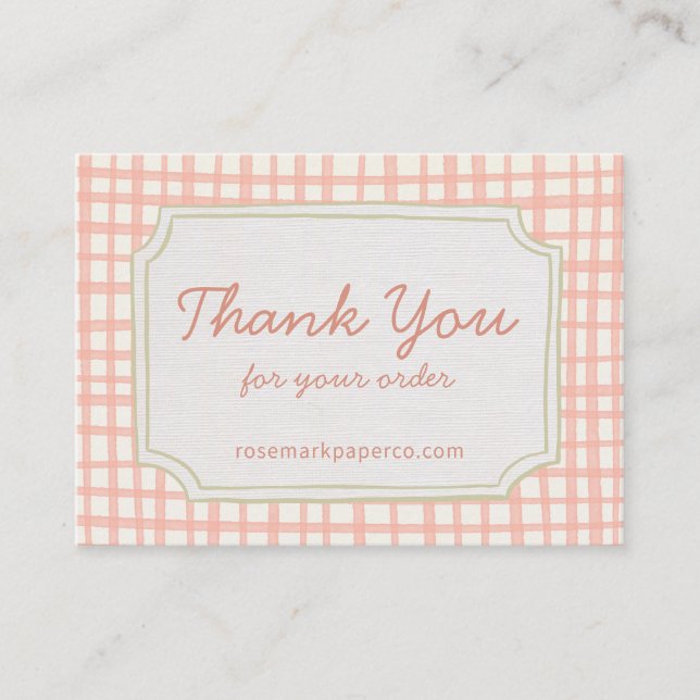 Playful Pink Peach Plaid Small Business Thank You Begleitkarte (Vorderseite)