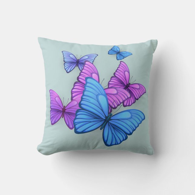 Playful Pink & Purple Butterflies Pillow Kissen (Vorderseite)