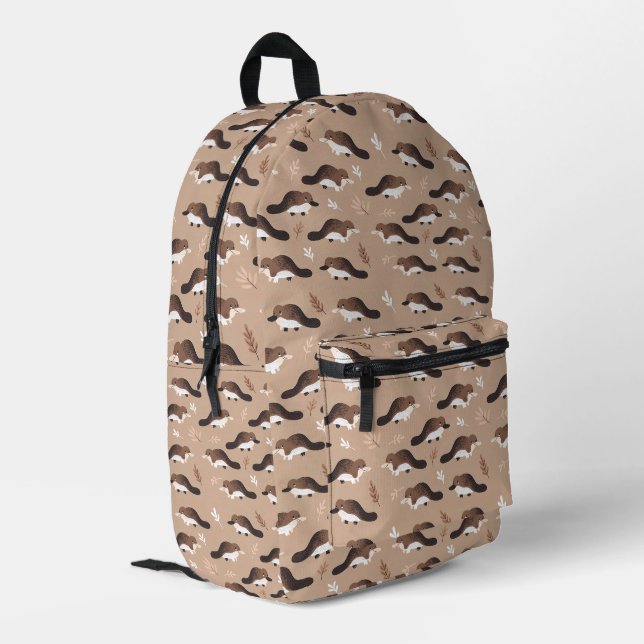 Playful Platypus Pattern Bedruckter Rucksack (Rückseitige Ecke links)