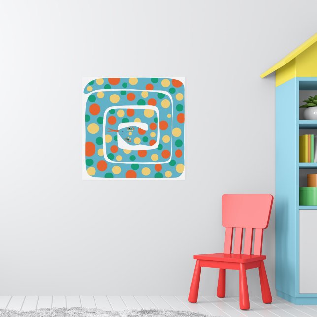 Playful Polka Dot Blue und Orange Abstrakte Schlan Poster (Kinderzimmer 1)