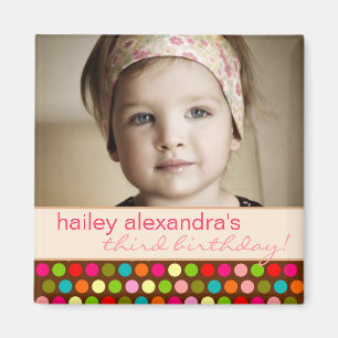 Playful Polka-Punkt-Geburtstags-Foto-Magnet Magnet