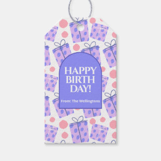 Playful Purple Polka Dot Gift Boxes Birthday  Geschenkanhänger