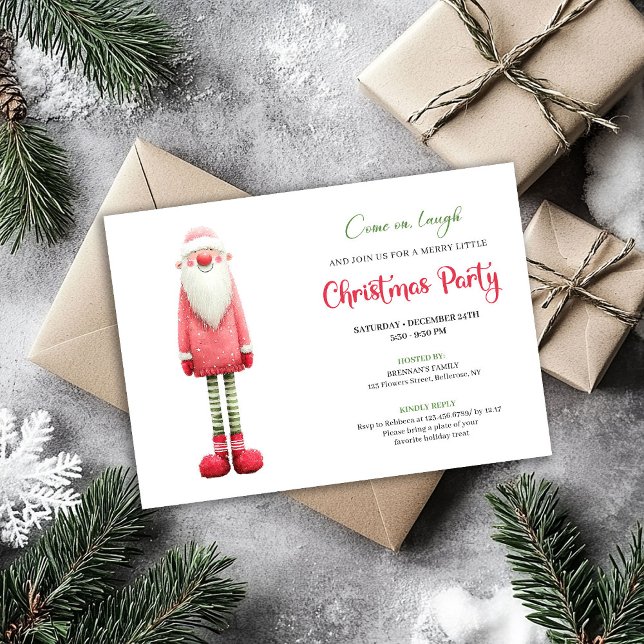 Playful Quirky Pink Santa Holiday Greeting Einladung (Playful Quirky Pink Santa Holiday Greeting)