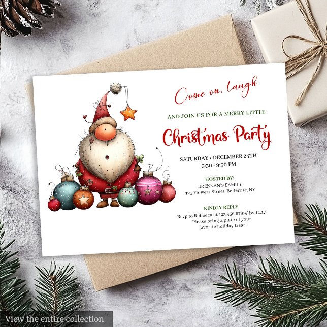 Playful Quirky Santa Classic Red Green Party  Einladung (Playful Quirky Santa Classic Red Green Party Invite)