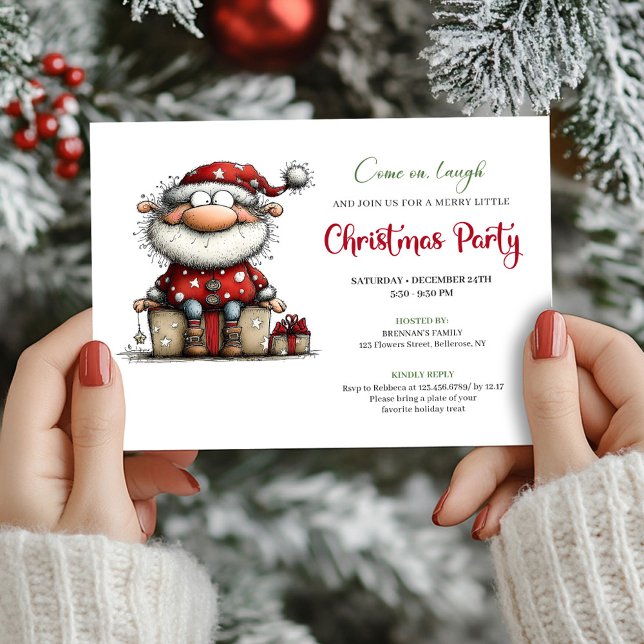 Playful Quirky Santa Hand Drawn Party Invitation Einladung (Playful Quirky Santa Hand Drawn Party Invitation)