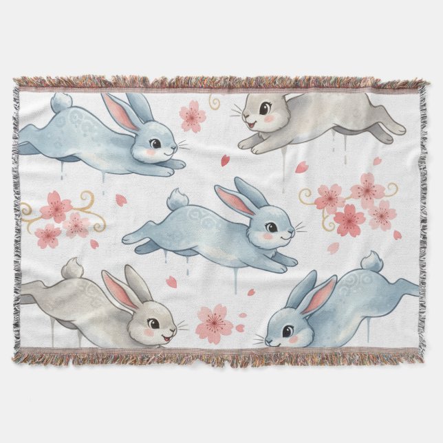 Playful Rabbits in a Blooming Dream Decke (Vorderseite)