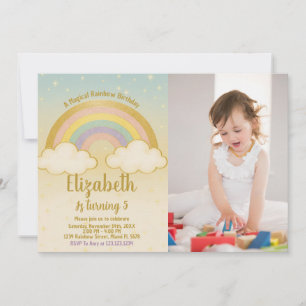 Playful Rainbow Birthday Einladung mit Foto