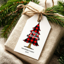 Playful red black plaid gift tag custom holiday  
