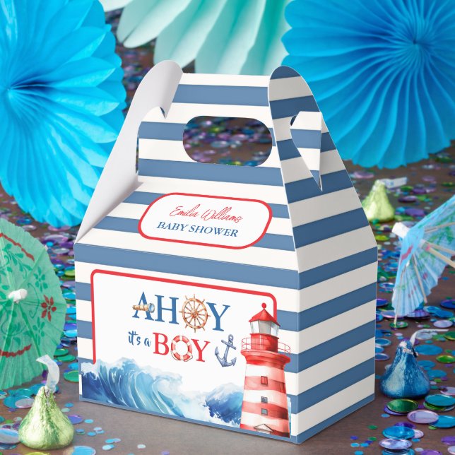 Playful Red Blue Nautical Waves Baby Shower Geschenkschachtel (Party)