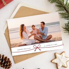 Playful Red Bow Family Beach Photo Christmas Feiertagskarte