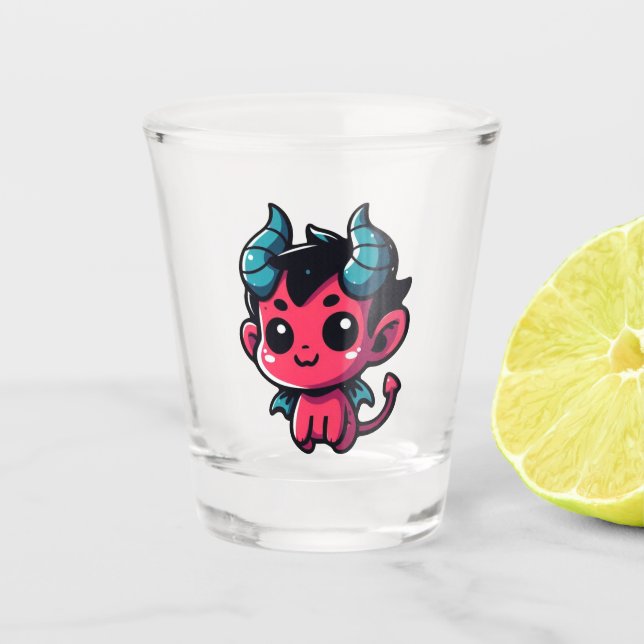 Playful Red Devil - Cartoon, Charakter, Rot, Kawai Schnapsglas (Vorderseite)