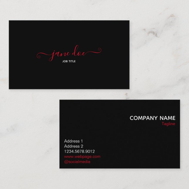 Playful Red Stylish Business Brand Identity Black Visitenkarte (Vorne/Hinten)
