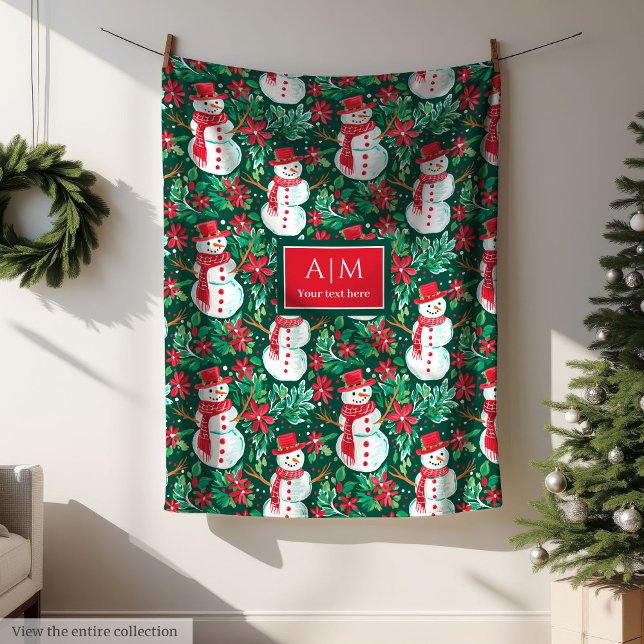 Playful red watercolor preppy monogram throw wrap fleecedecke (Playful red watercolor preppy monogram throw wrap Fleece Blanket )