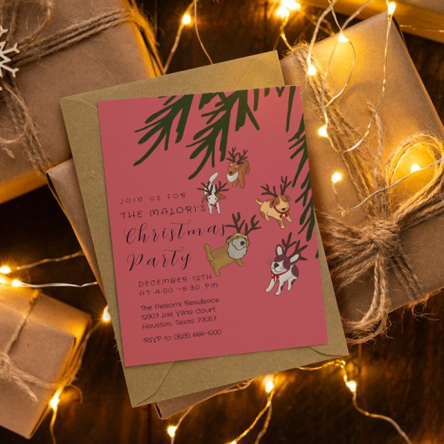 Playful Reindeer Dogs Christmas Illustration Einladung (Von Creator hochgeladen)