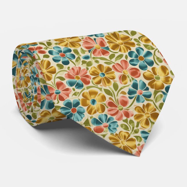 Playful Retro Floral Pattern Krawatte (Gerollt)
