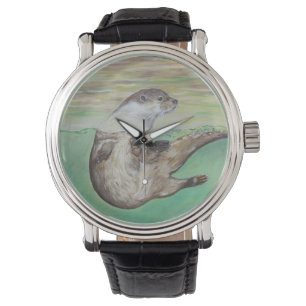 Playful River Otter Painting Armbanduhr