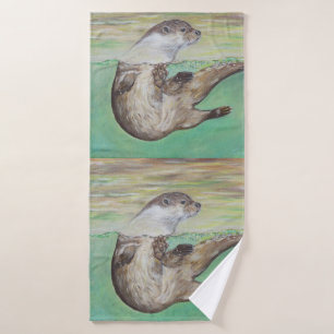Playful River Otter Painting Badhandtuch Set