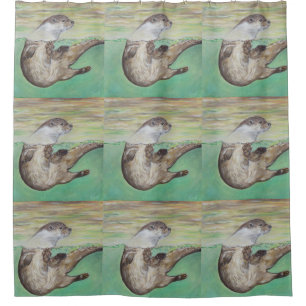 Playful River Otter Painting Duschvorhang