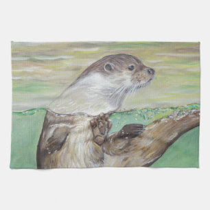 Playful River Otter Painting Geschirrtuch