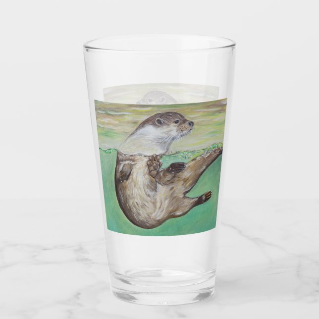 Playful River Otter Painting Glas (Vorderseite)