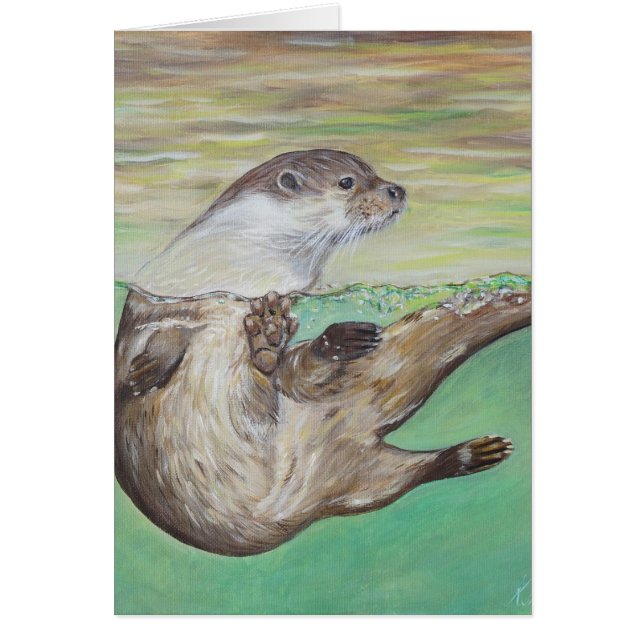 Playful River Otter Painting Grußkarte (Vorne)