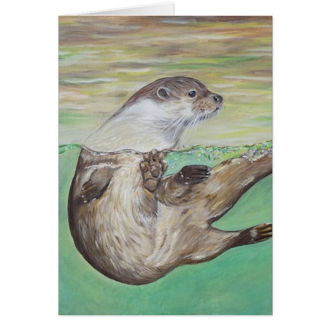 Playful River Otter Painting Grußkarte (Vorne)