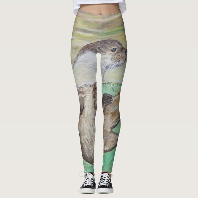 Playful River Otter Painting Leggings (Vorderseite)